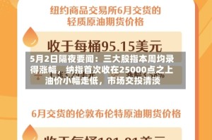 5月2日隔夜要闻：三大股指本周均录得涨幅，纳指首次收在25000点之上 油价小幅走低，市场交投清淡