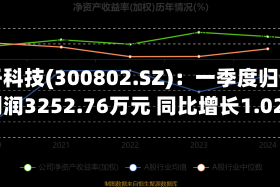 矩子科技(300802.SZ)：一季度归母净利润3252.76万元 同比增长1.02%