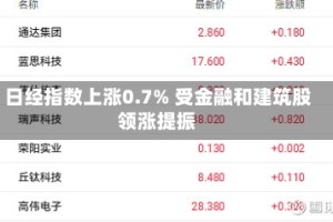 日经指数上涨0.7% 受金融和建筑股领涨提振