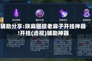 辅助分享:陕麻圈捉老麻子开挂神器!开挂(透视)辅助神器