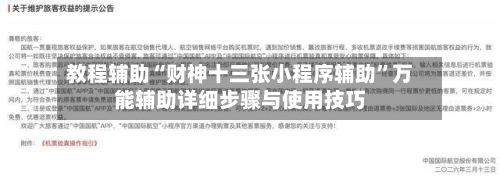 教程辅助“财神十三张小程序辅助”万能辅助详细步骤与使用技巧-第1张图片