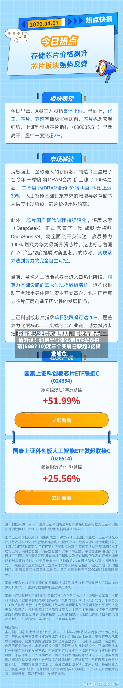 存储龙头业绩大超预期，板块布局热情升温！科创半导体设备ETF华泰柏瑞(588710)近三个交易日获超2亿资金加仓-第1张图片