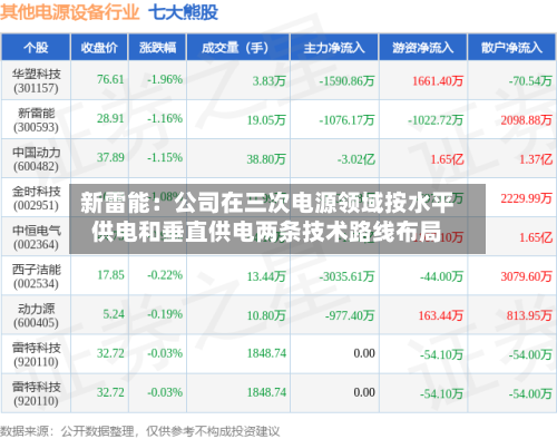 新雷能：公司在三次电源领域按水平供电和垂直供电两条技术路线布局-第1张图片